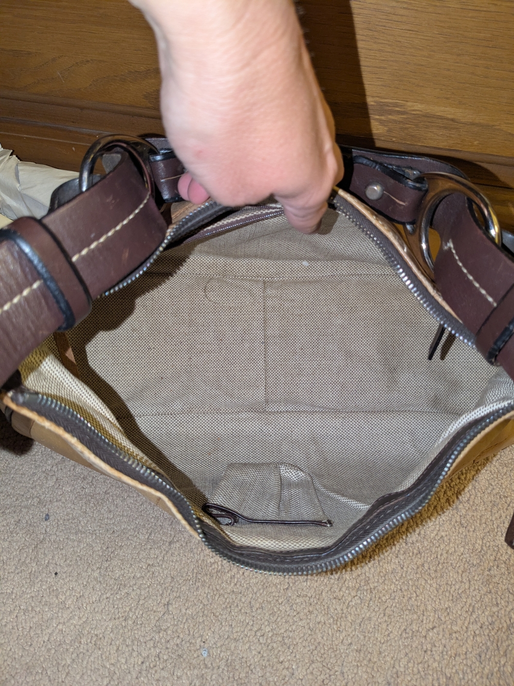 Dooney & Bourke Tan Croc-Embossed Shoulder Bag with Dark Brown Trim - Picture 7 of 11